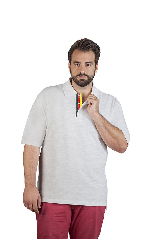 Fanshirt Deutschland Superior Poloshirt Plus Size Herren, Hellgrau-Melange, XXXL