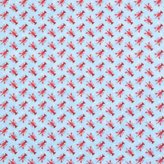 Lobster Fabric, Cotton Seafood Polka Dot Sea Fabric By The Yard, Shellfish Claws