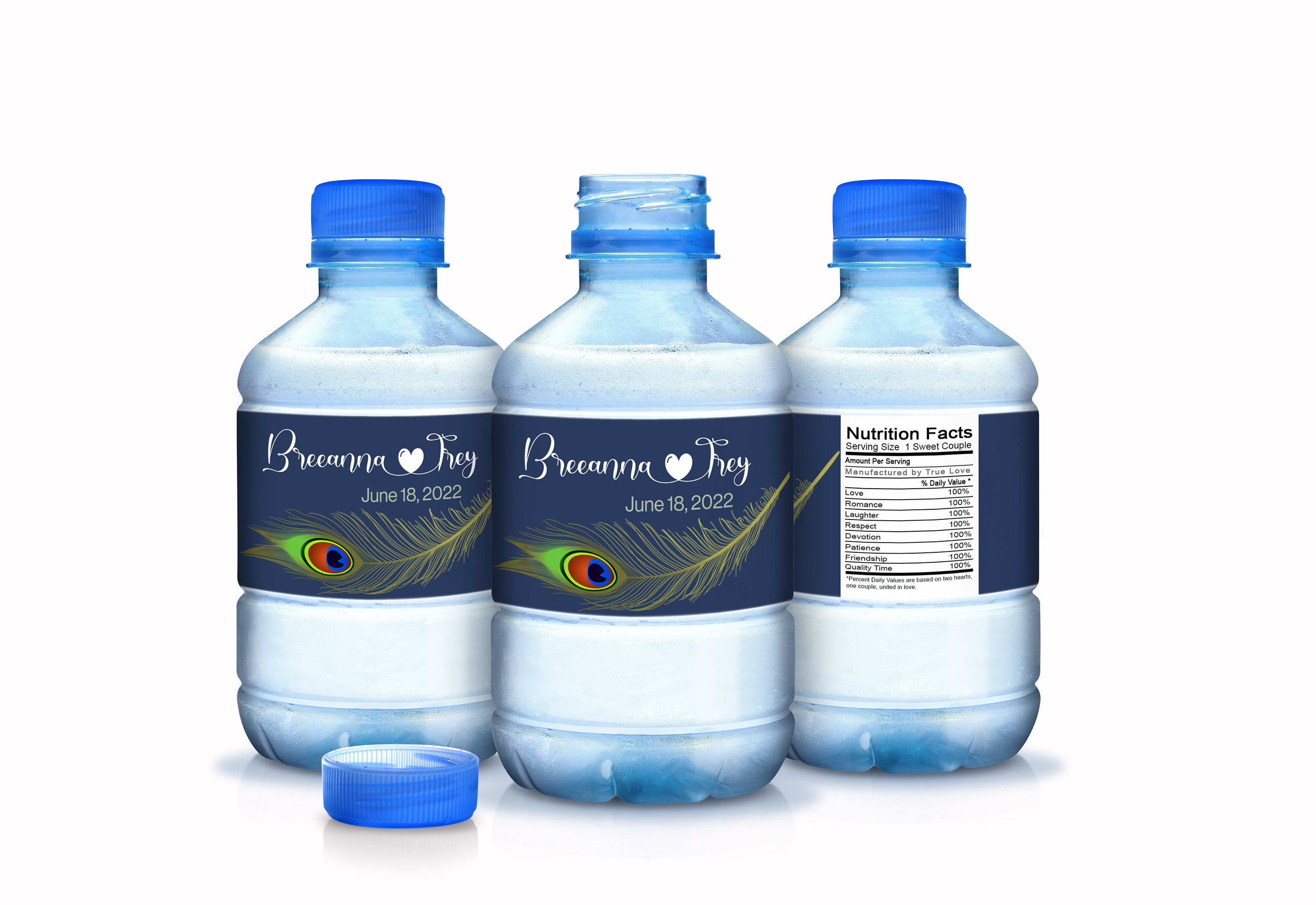 30 Peacock Wedding Water Bottle Labels - Decor Favors Bridal Shower