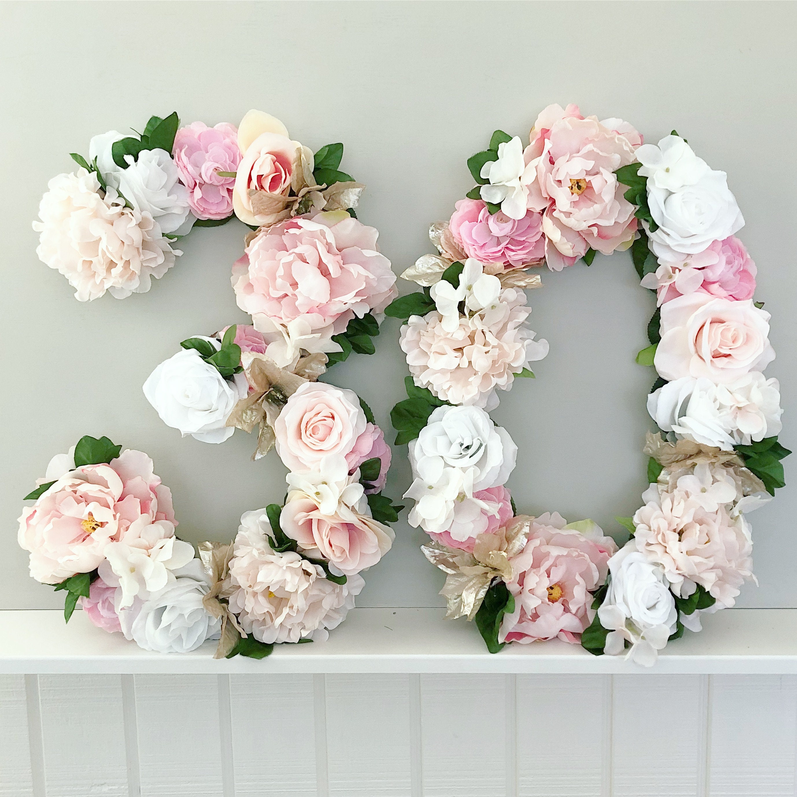Birthday Number, Number Decor, Peach & Pink Floral Photo Prop, Cake Table Smash
