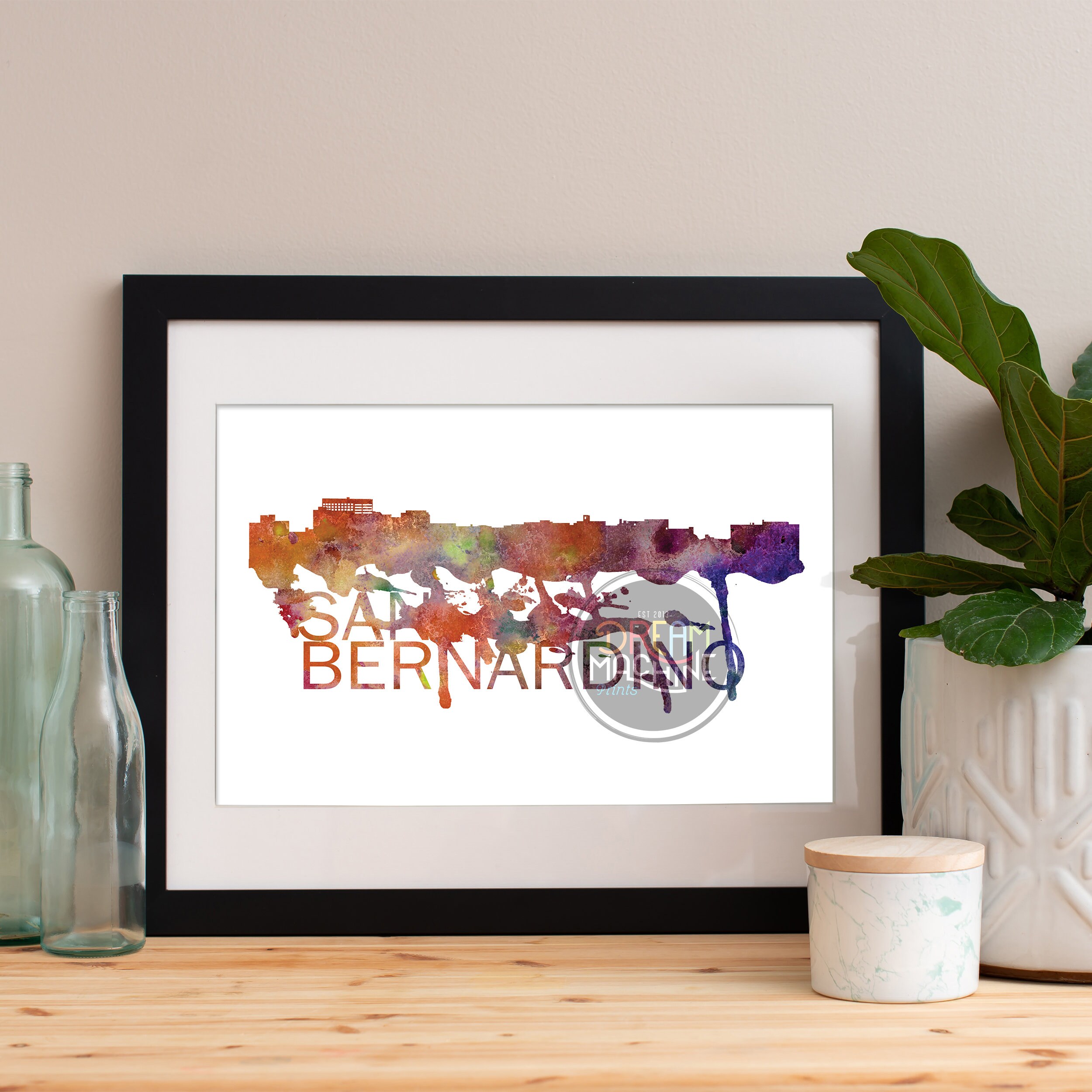 San Bernardino Watercolor Skyline, Art, Poster, Print
