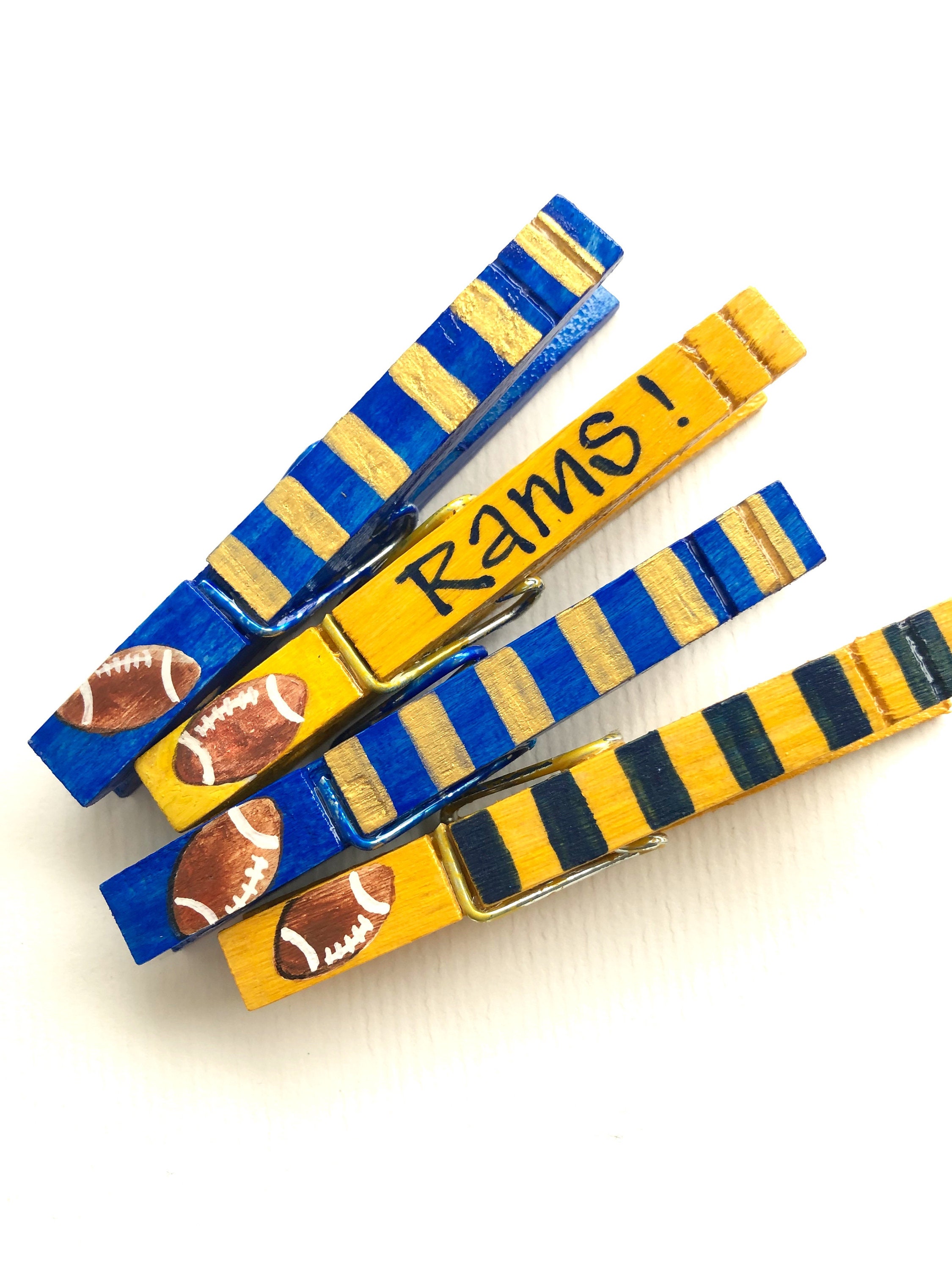 Los Angeles Rams Football Blue Gold Hand Painted Magnetic Clothespin Party Favor Team Football Fan Gift Nfl Memorabilia