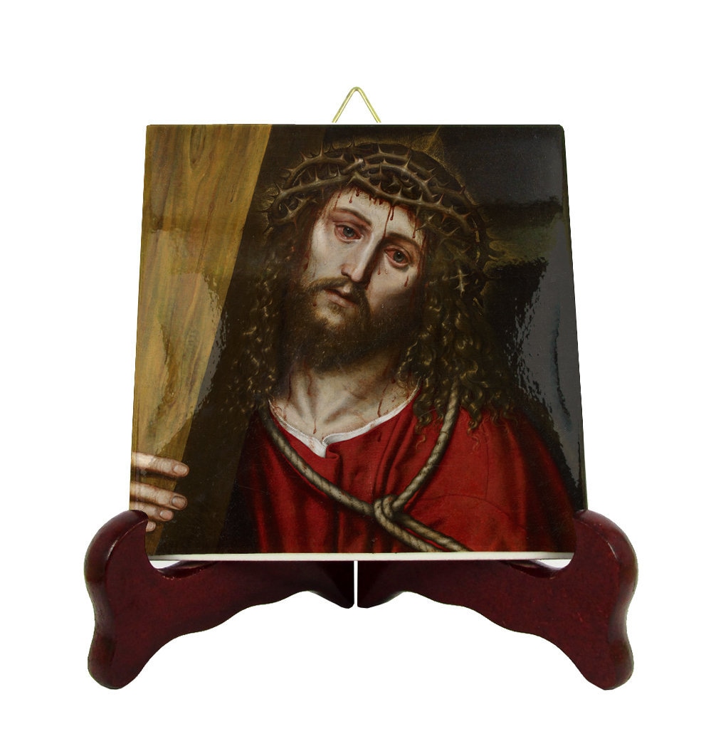 Christ Bearing The Cross - Religious Icon On Tile Catholic Gifts Holy Art Jesus Christianity Catholics Faith Devotional