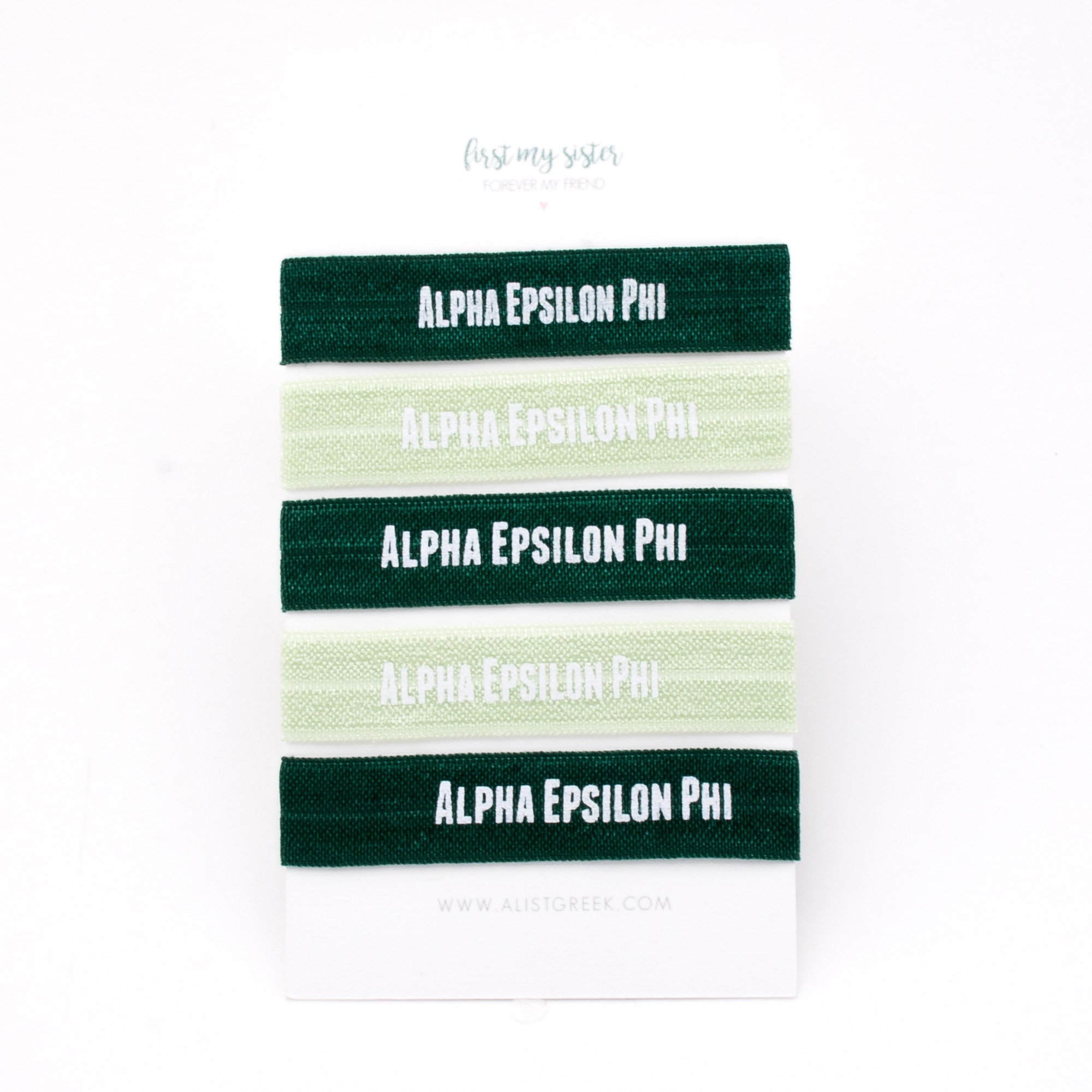 Alpha Epsilon Phi Sorority Elastic Hair Ties, Aephi Ties 5 Pack, No Bump Hairbands, A E Tie Set