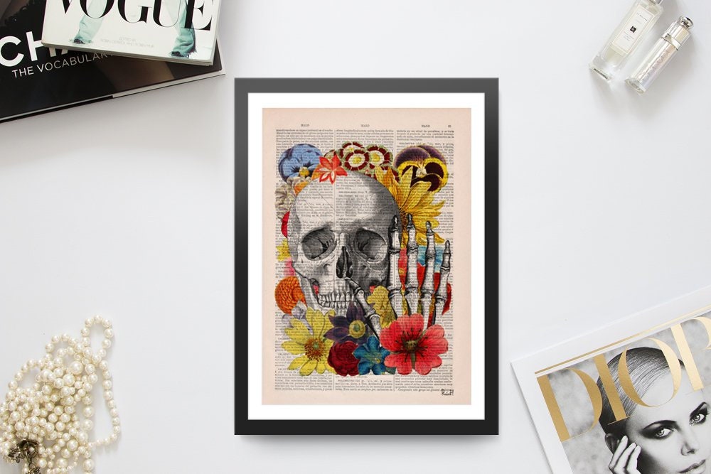 Doctor Gift Skull With Flowers Collage Art Perfect For Gifts Ska081B
