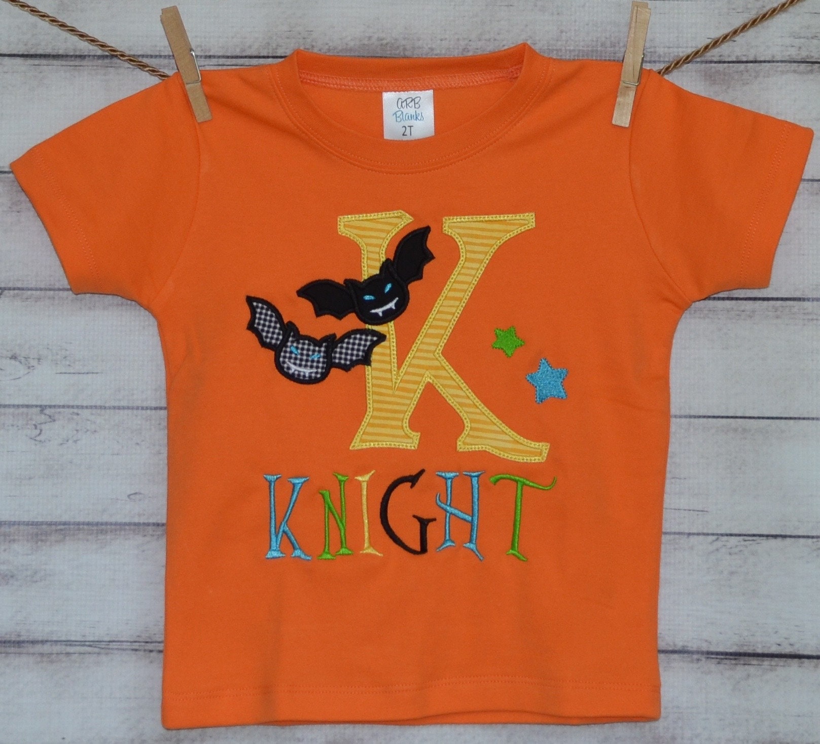 Personalized Halloween Initial Bat Applique Shirt Or Bodysuit For Boy Girl