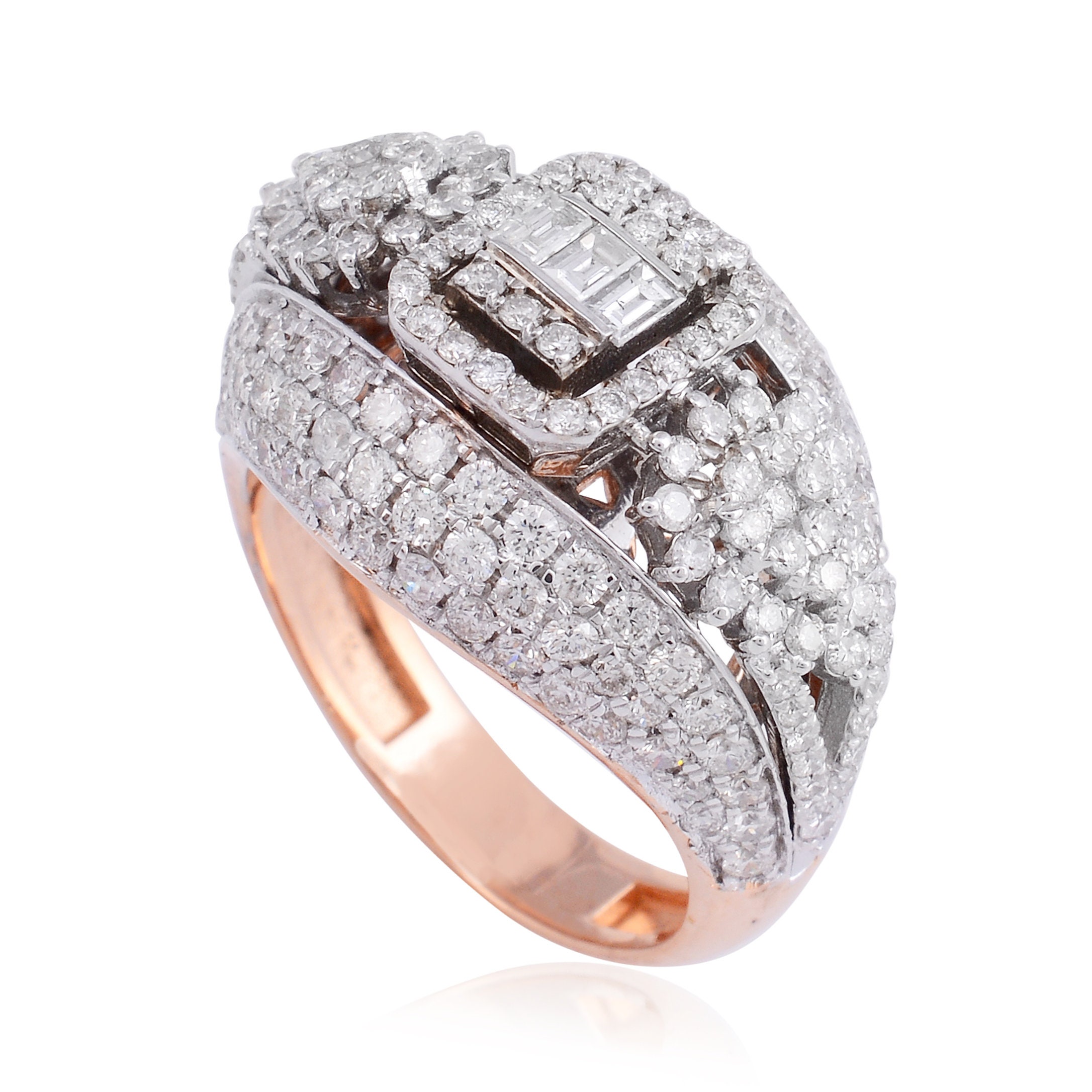 New 18K Diamond Dome Ring, Solid Gold Band, Signet Rose Gold