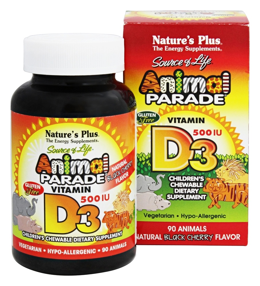 Natures Plus - Source Of Life Animal Parade Vitamin D3 Natural Black Cherry 500 IU - 90 Chewables