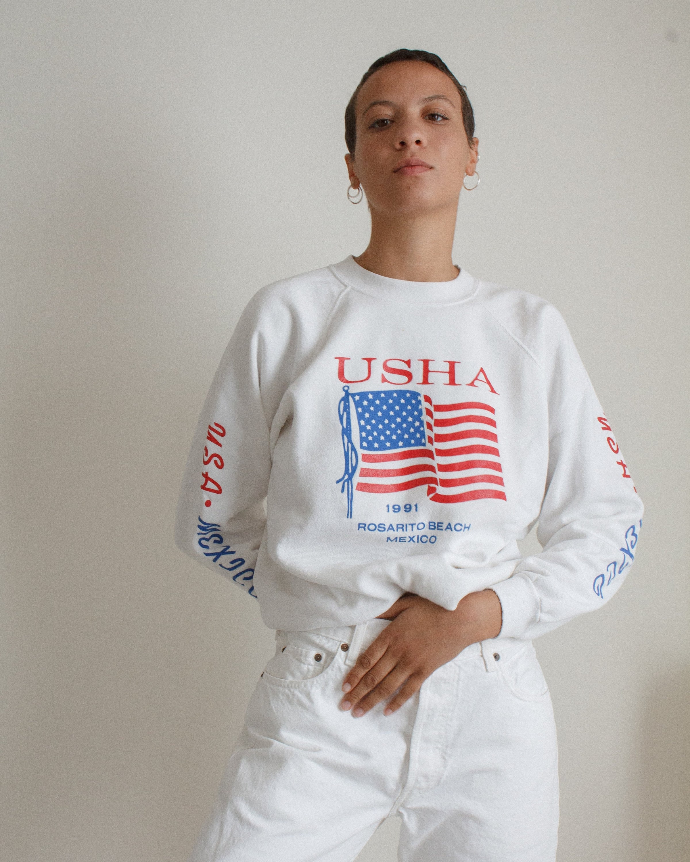Vintage White Cotton Blend Us Handball Association Sweatshirt // L | 2070