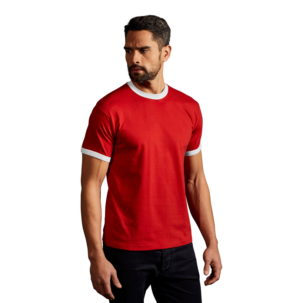 Kontrast T-Shirt Herren, Rot-Weiß, XXL