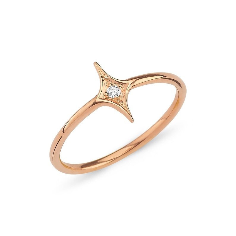 Gold Star Ring | North Starburst Diamond Galaxy Bridesmaid Gift Astrology Themed |Compass