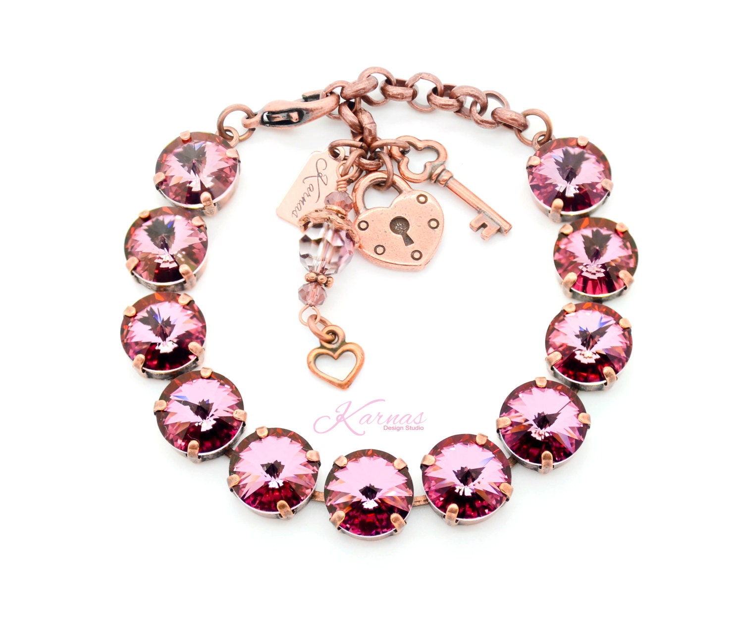 Antique Pink 12mm Charm Bracelet Made With K.d.s. Premium Crystal Choose Your Finish Karnas Design Studio Free Shipping