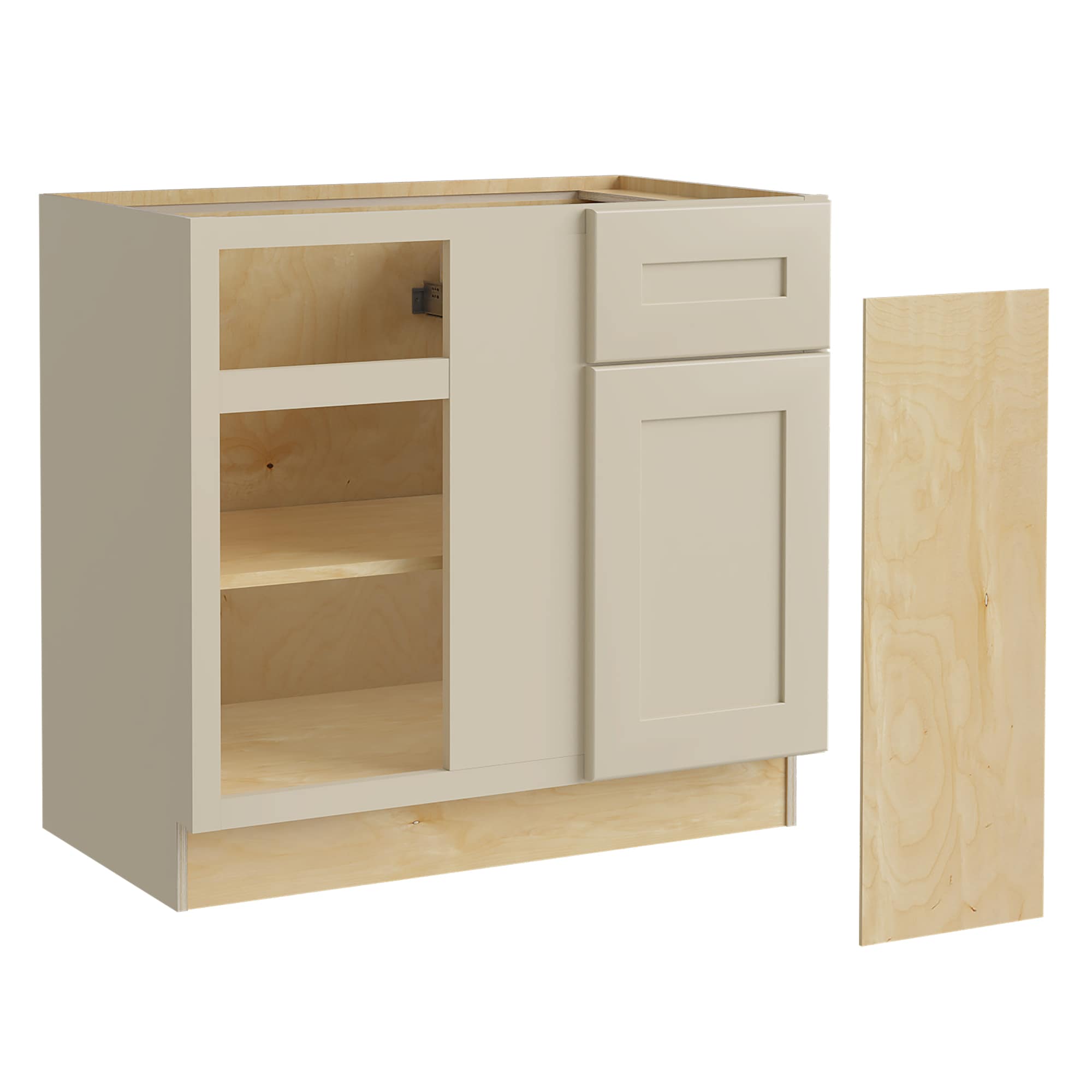 Luxxe Cabinetry 36-in W x 34.5-in H x 24-in D Norfolk Blended Cream Painted Blind Corner Base Fully Assembled Semi-custom Cabinet in Off-White