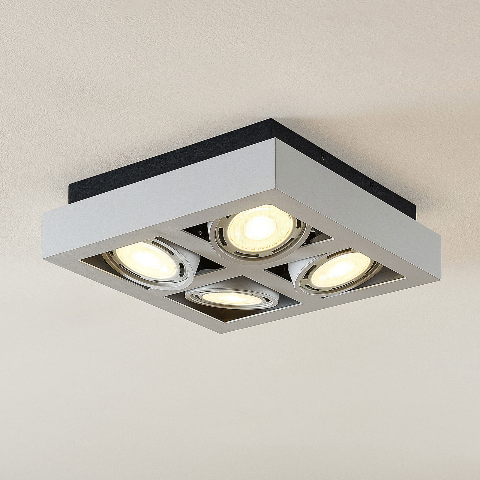 LED-kattokohdevalo Ronka, 4-lampp. neliö valkoinen
