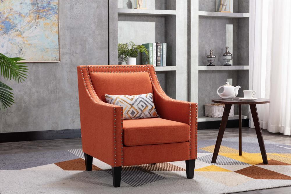 CASAINC Modern Linen Blend Accent Chair-Living Room Arm Chairs Comfy Single Sofa Chair(Orange) | HF-W39520740