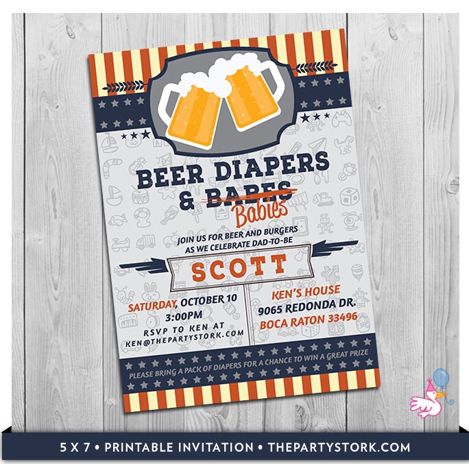 Beer Diapers & Babies Baby Shower Invitation For Dad To Be | Printable Is Brewing Invites Guys Mens Chalkboard Invitations Men