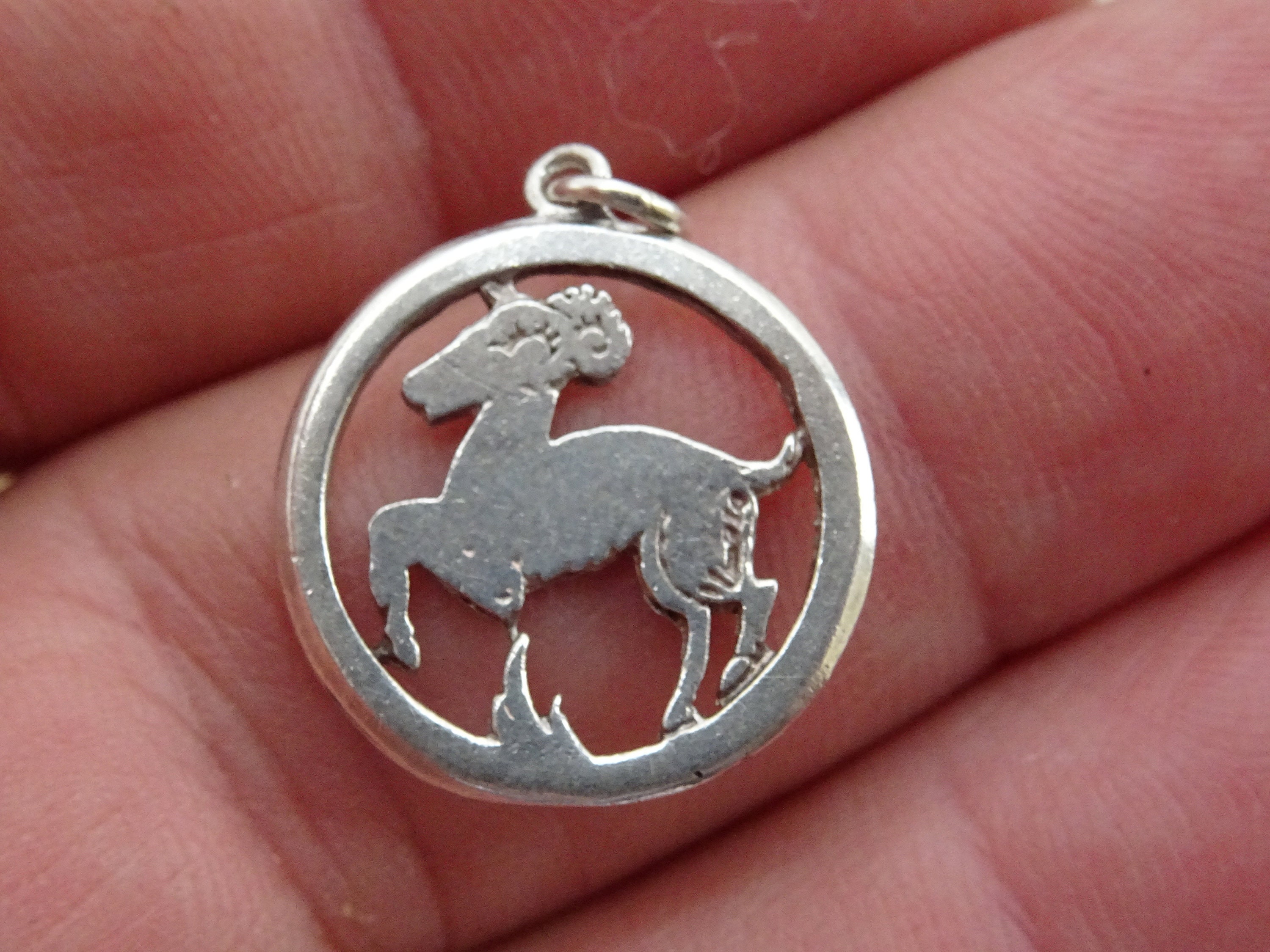 Vintage Silver | Marked Zodiac Constellation Medal Pendant Charm Medallion Sign Of Aries. Ram 2 B