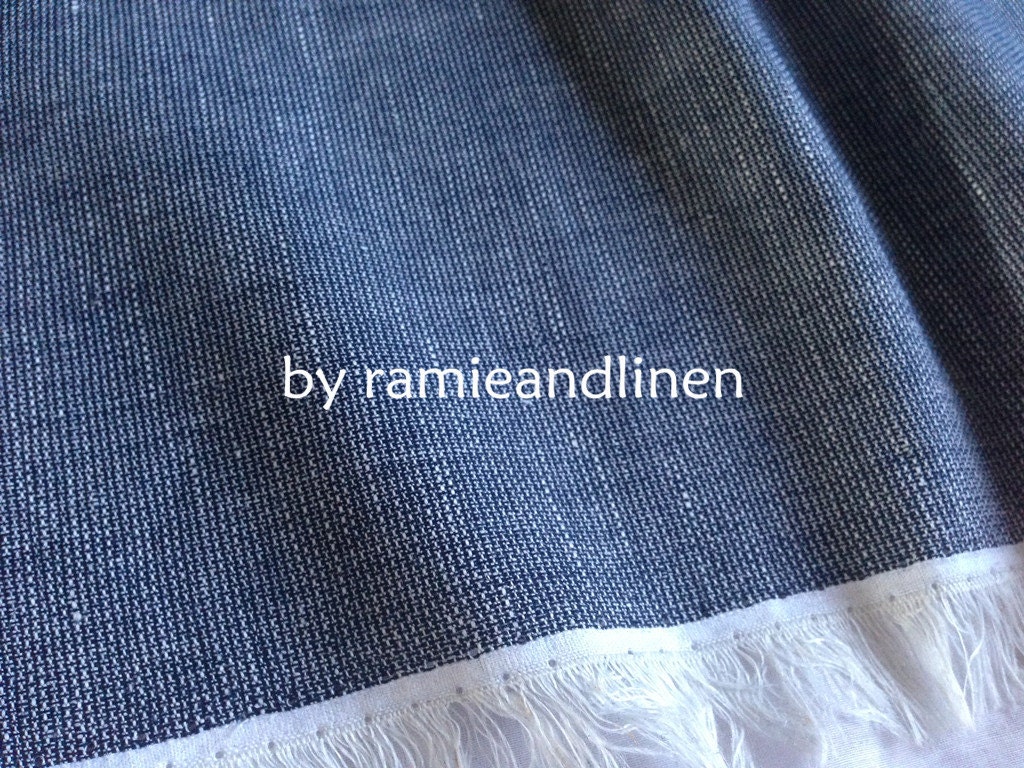 Linen Cotton Blend Fabric, Yarn Dyed Denim Blue Half Yard By 56 Wide
