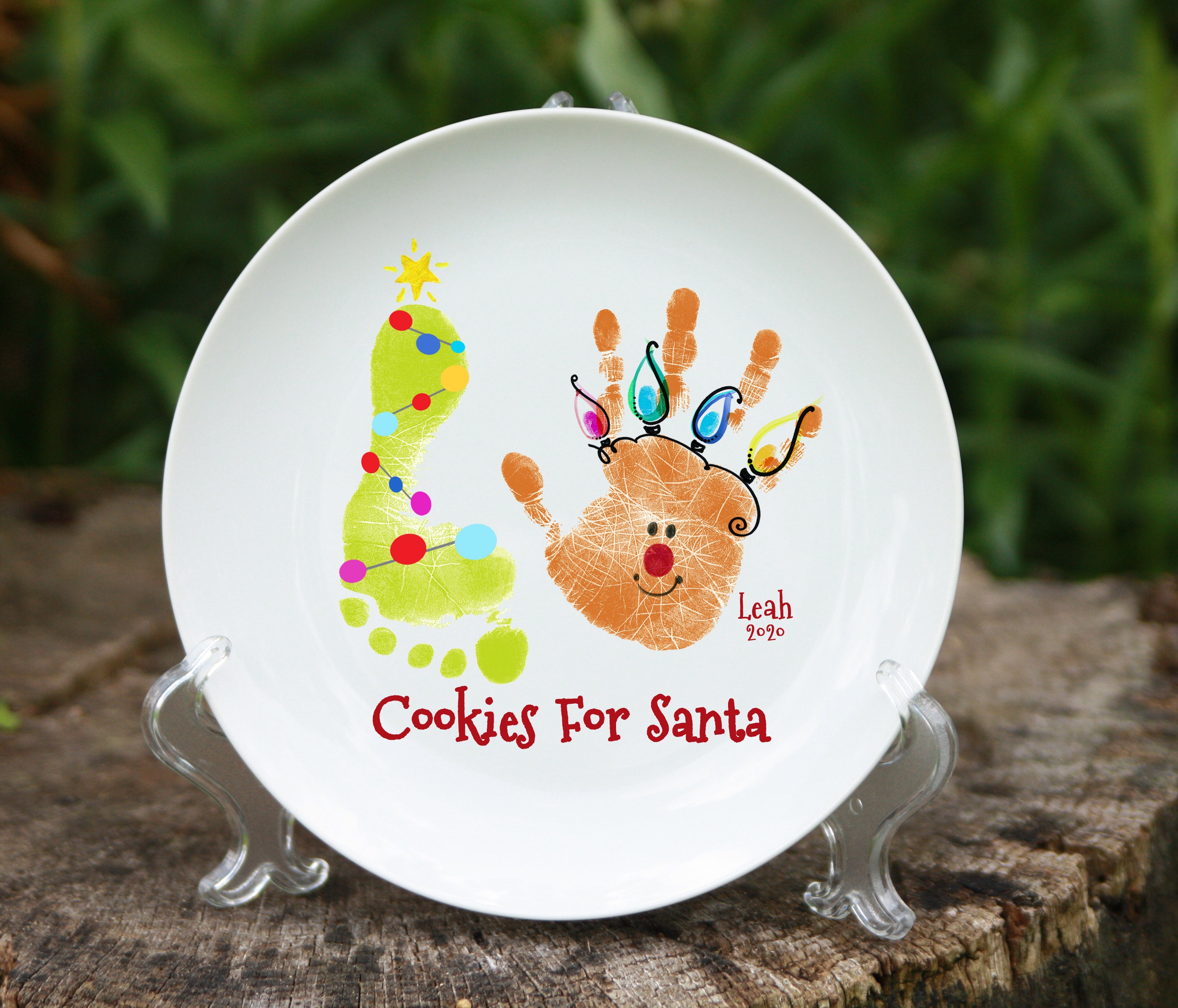 Cookies For Santa Plate Christmas Gifts Mom & Dad, Footprint Art Keepsake Tree Footprint Reindeer Handprint