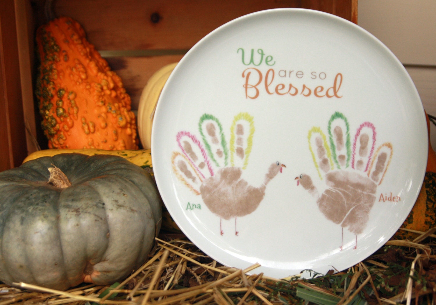 Turkey Platter Your Child's Actual Prints. Custom Porcelain Plate, Kiln Fired To Last Forever. Christmas, New Baby