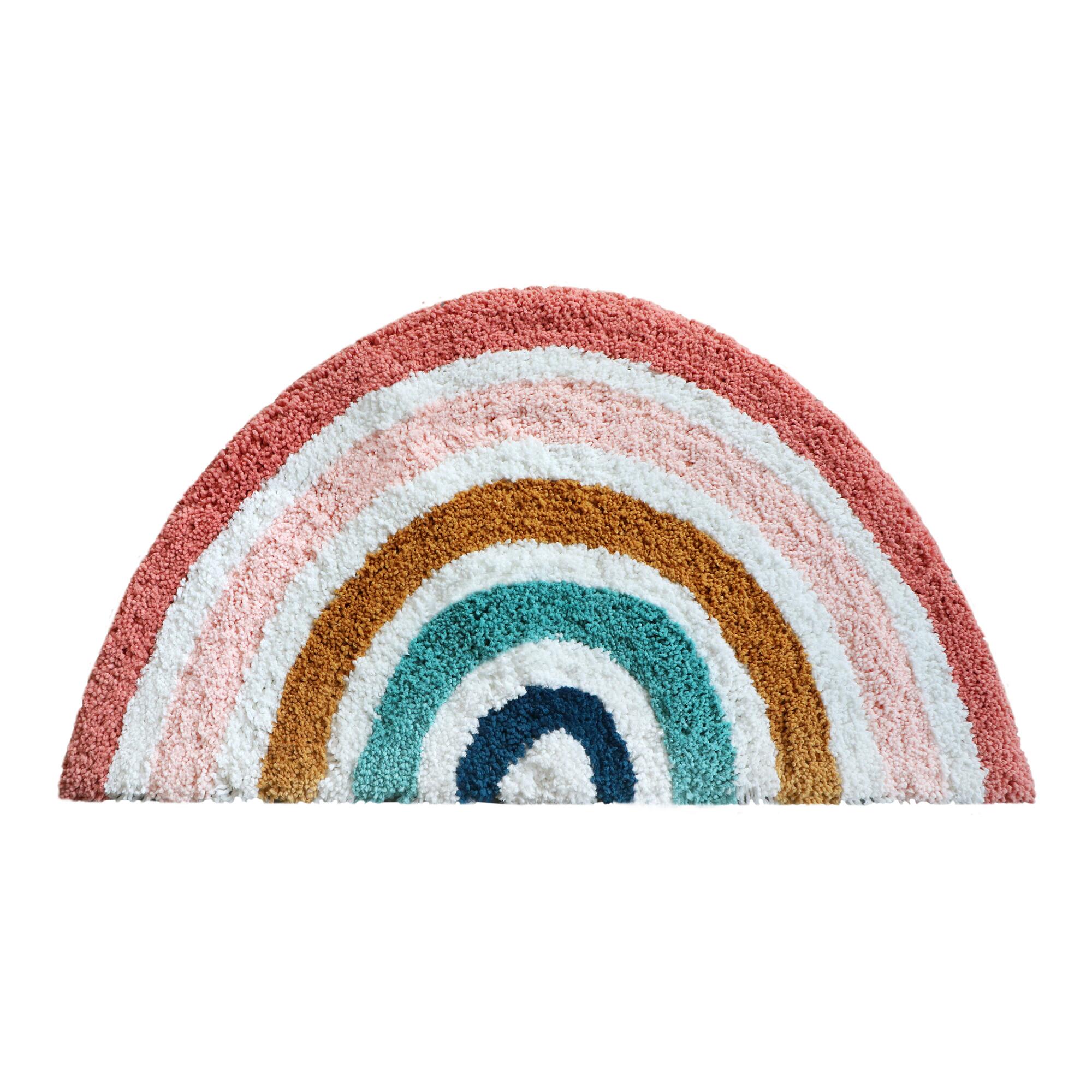 Half Circle Multicolor Rainbow Shag Area Rug - Polyester - 3' x 5' by World Market