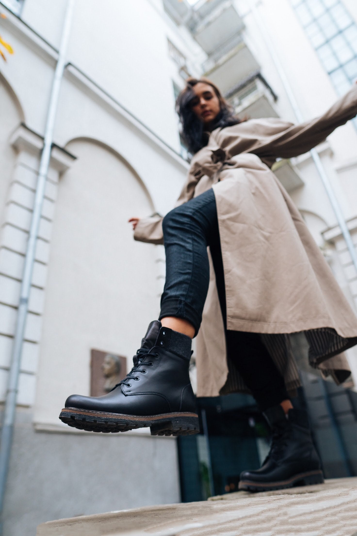 Black Women Boots, Handmade Military Leather Autumn Womens Black
