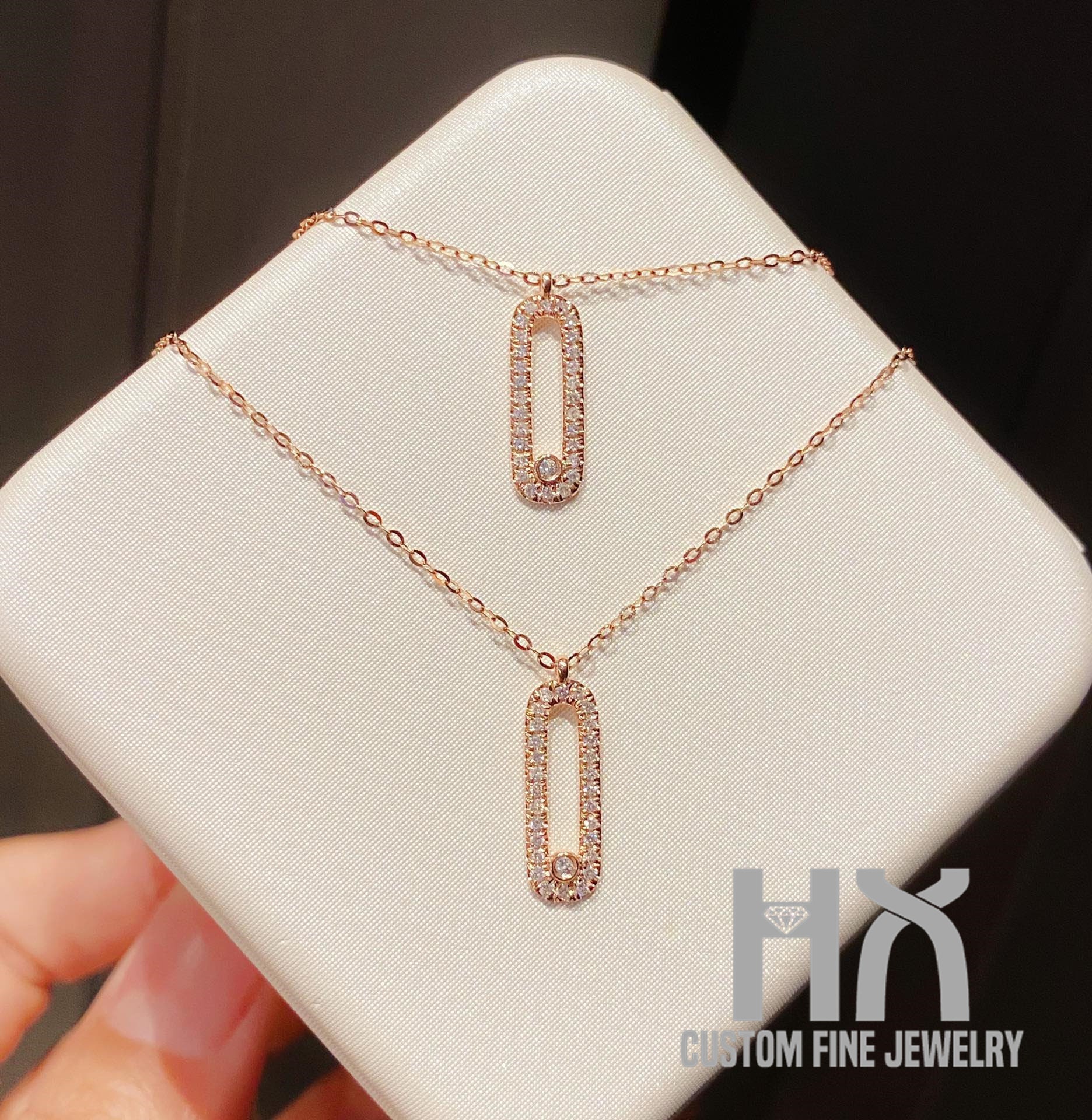 Solid 18K Gold Diamond Oval Shape Pendant Necklace/Custom Jewelry Gift For Her