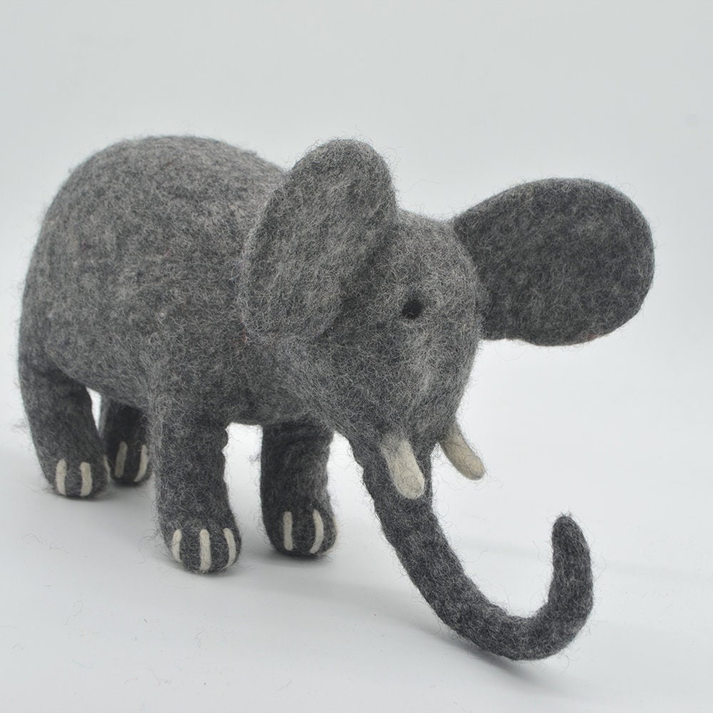 25cm Wool Felt Pet Toy Felted Large Elephant Puffy Play Toys Fair Trade & Ethically Handmade