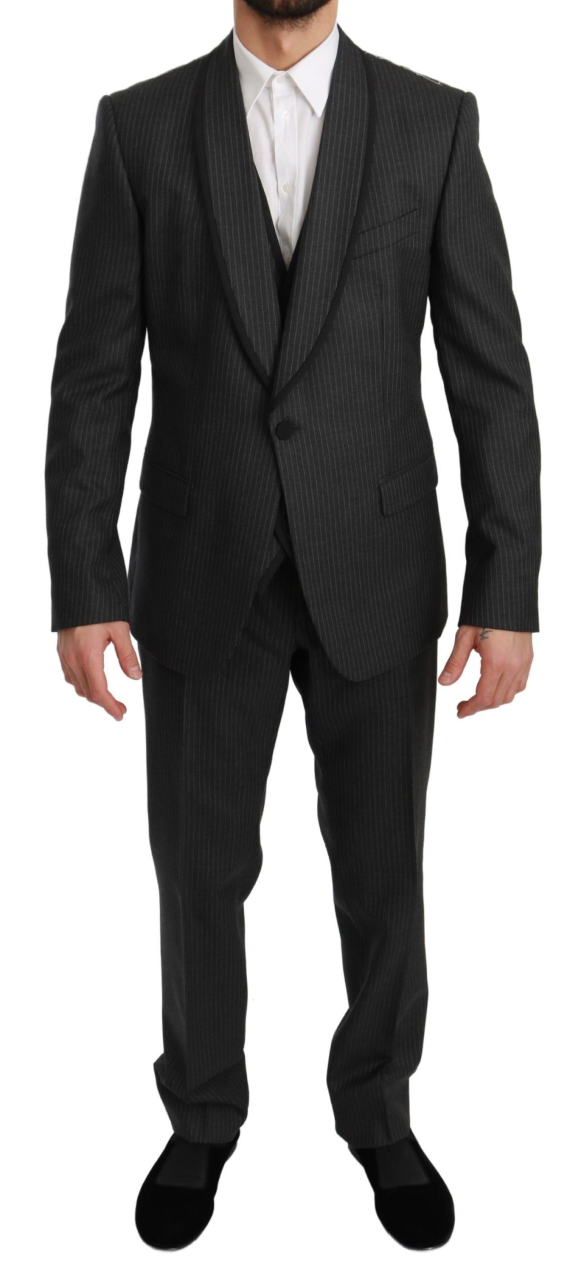 Dolce & Gabbana Men's Striped Slim Fit 3 Piece Wool Suit Gray KOS1725 - IT52 | XL