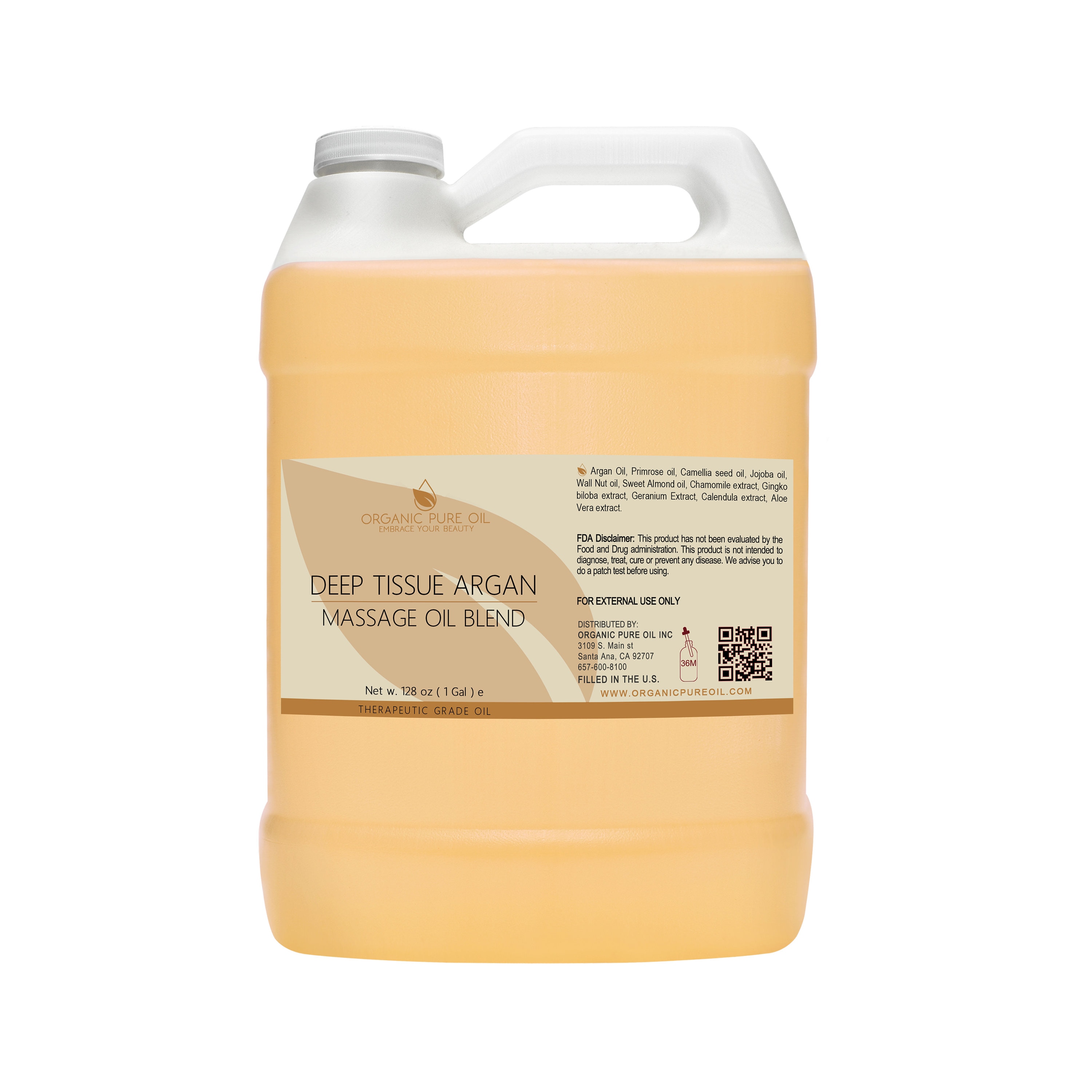 Deep Tissue Argan Massage Oil Blend - 100% Organically Sourced Therapeutic Mix Of Oil, Jojoba, Argan, Emu Bulk Wholesale Gallon