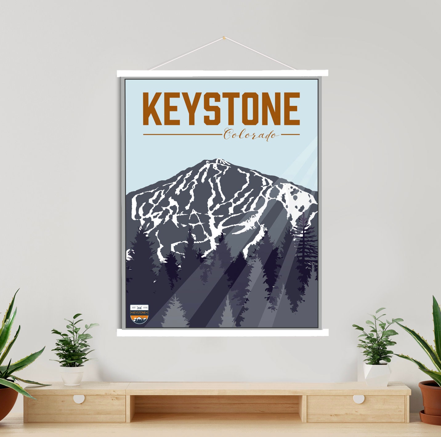 Keystone Colorado Ski Illustration Print | Hanging Canvas Of Resort Printed Marketplace