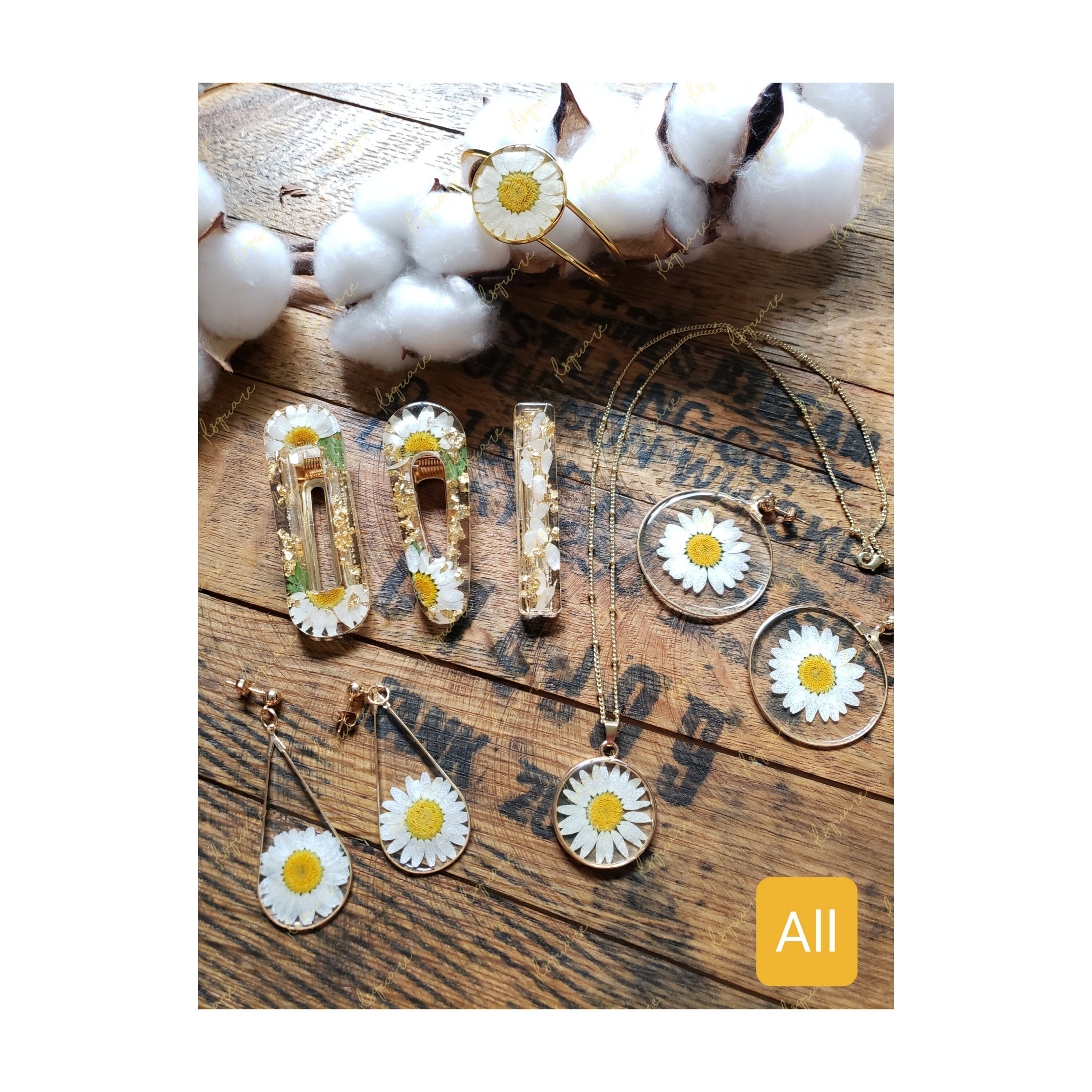 Dried Flower Jewelry, Necklace, Bracelet, Daisy Resin April Birthday Gift, Gift For Her