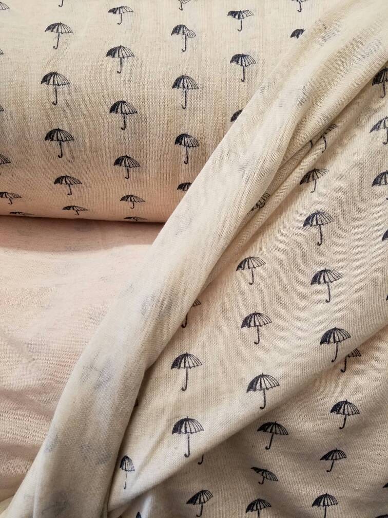 Linen Rayon Blended Semi-Loose Weave Jersey Printed Umbrellas Eco Friendly By The Yard 7.5Oz Natural Fiber