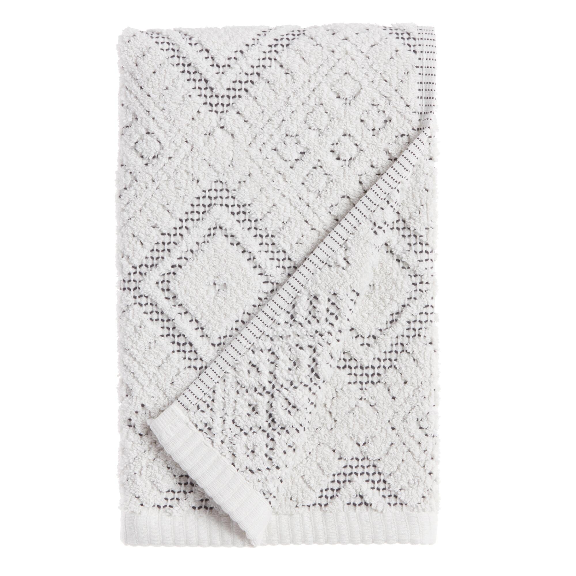 Ivory and Black Diamond Honeycomb Zena Hand Towel by World Market