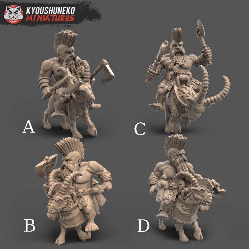 Dwarf Mounted Slayer Double Axe Unit | On Rams | Slayers & Roman Ogres 3D Printed Miniature Kyoushuneko Miniatures