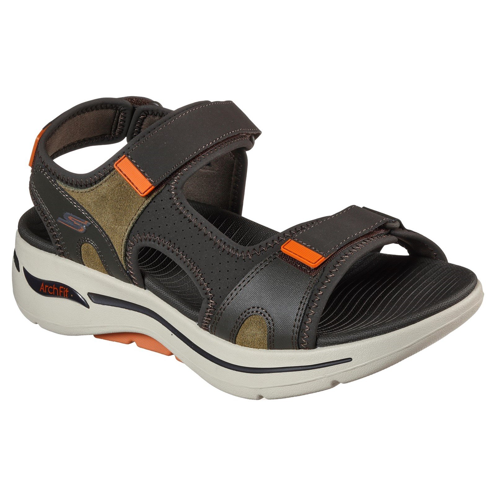 Skechers Men's Go Walk Arch Fit Mission Summer Sandal Multicolor 32211 - Olive/Orange 11