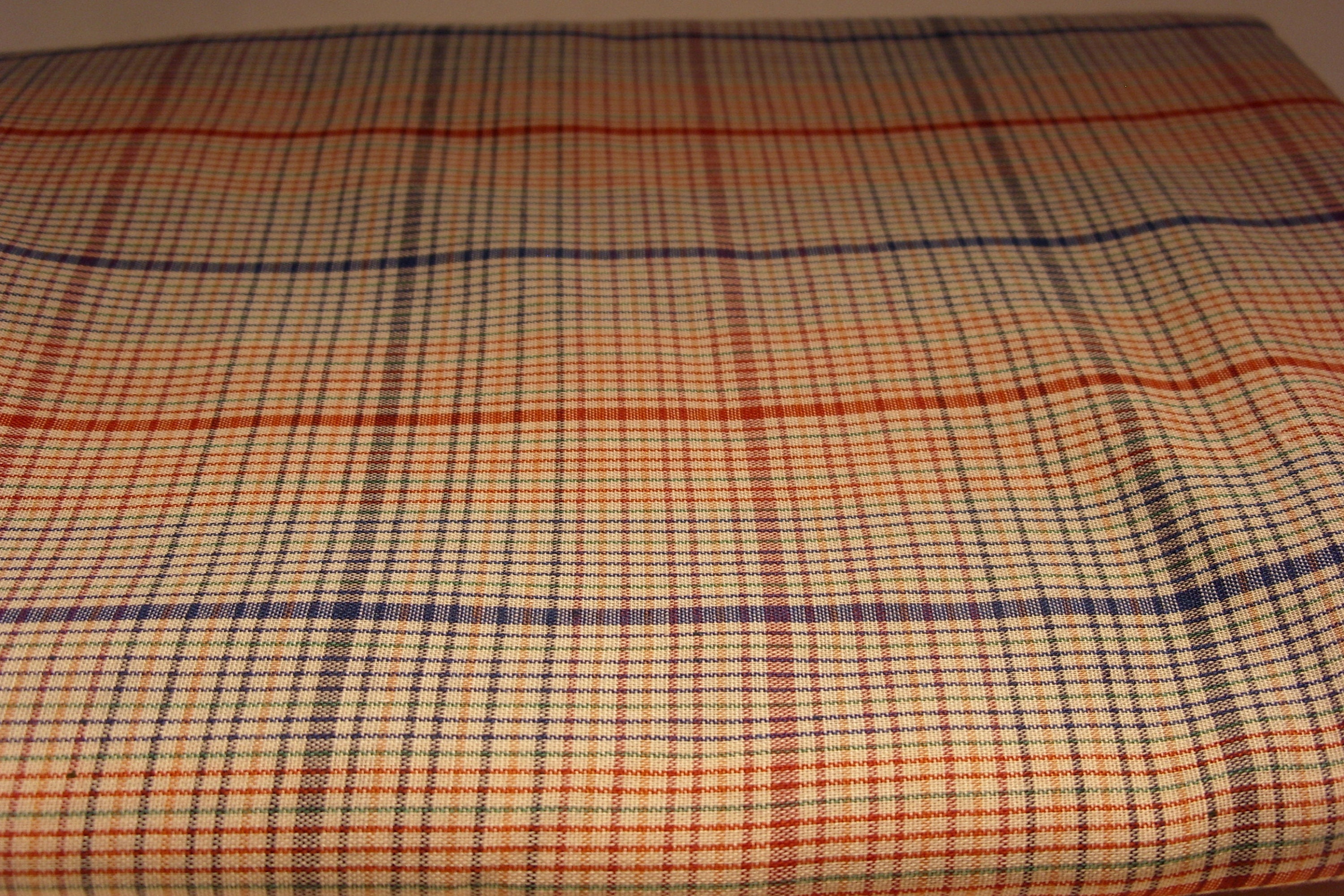 Cotton Blend Red, Blue, Yellow & Green Striped Plaid Fabric, Vintage Fabric Is 78 Inches Long 46 Wide