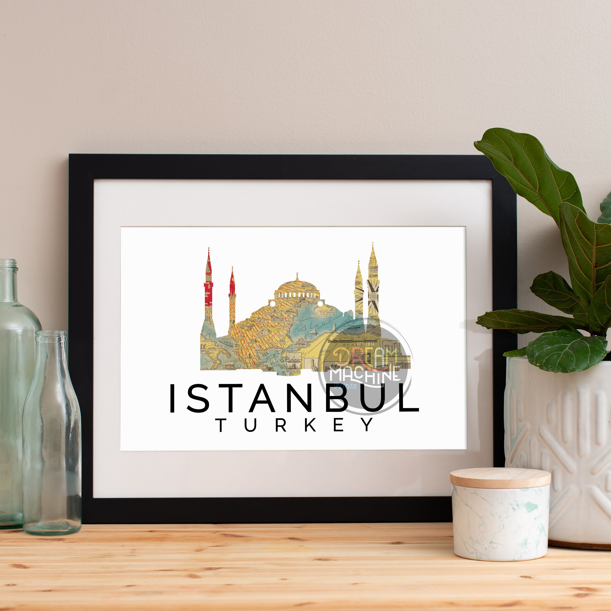 Istanbul Print, Skyline, Art, Poster, Watercolor, Art Map, Wall