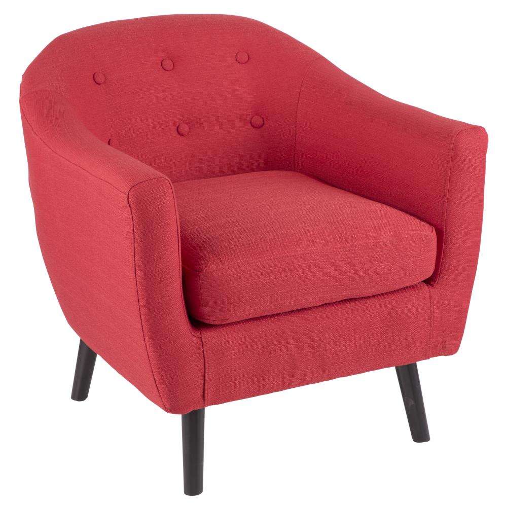 LumiSource Rockwell Midcentury Black Wood, Red Fabric Blend Accent Chair | CHR-AH-RKWL R
