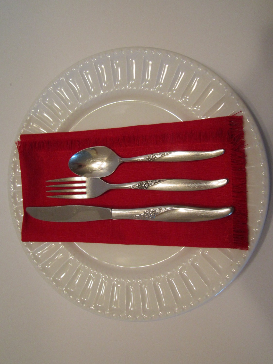 Linen Blend Fabric Napkins With Fringed Edges - Red Lunch/Dinner Napkins/Placemats Eco Friendly