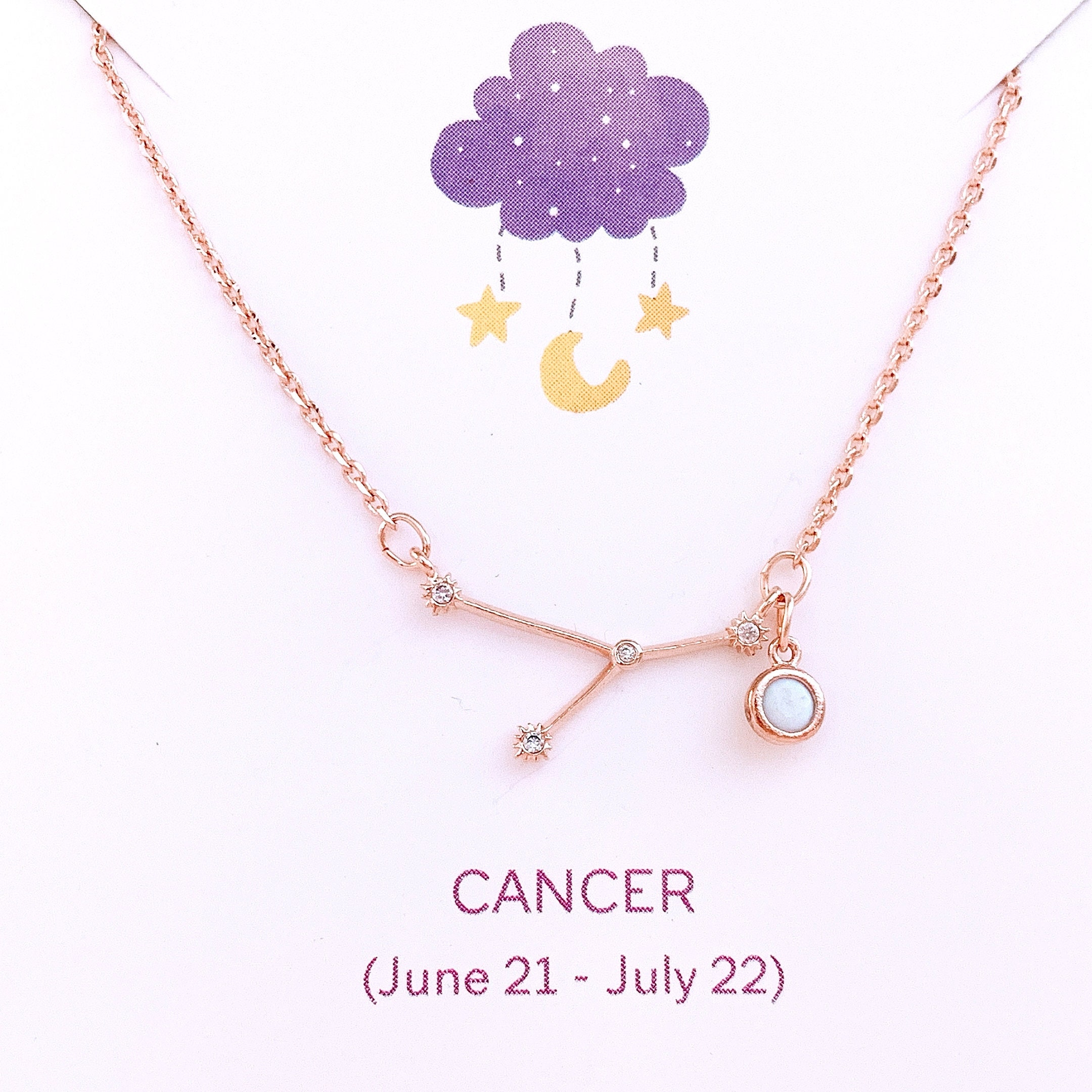 Rose Gold Zodiac Necklace, Birthstone Birthday Gift, Wanderlust Jewelry, Celestial Best Friend Gift, Cancer Necklace