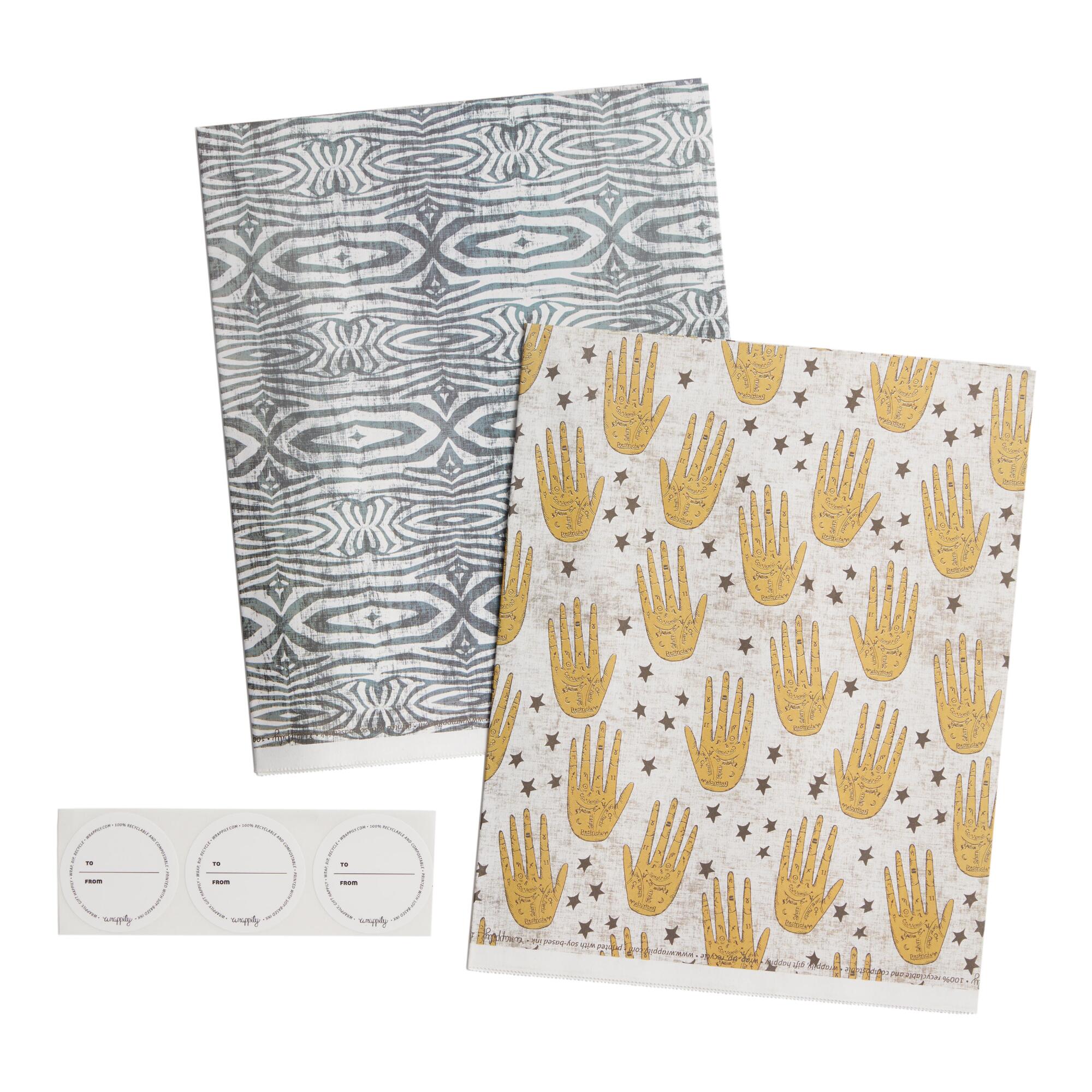 Wrappily Palmistry and Zebra Reversible Recycled Gift Wrap: Multi - Paper by World Market