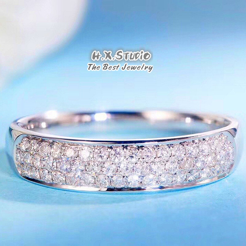 Diamond Wedding Band in Solid 18K Gold/3 Row Pave Wide Band/Custom Jewelry/Personalization Design/Gift For Women & Girls