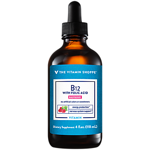 B12 with Folic Acid - Liquid Vitamin B for Energy Production - Raspberry (4 Fluid Ounces)