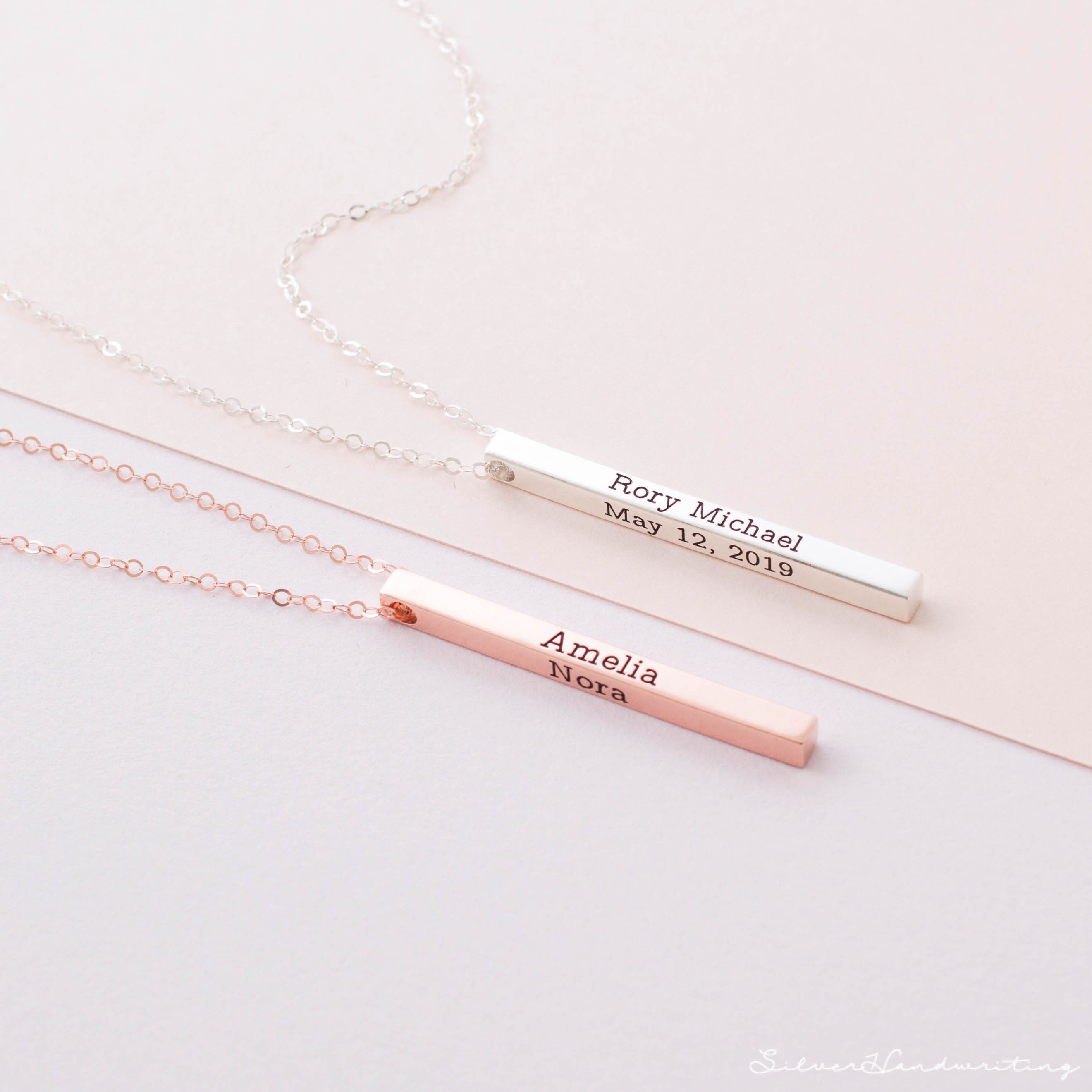 Custom Name Bar Necklace Minimalist Jewelry in Silver, Gold, Rose Gold Layering Charm Bridesmaid Gift Nm21F41