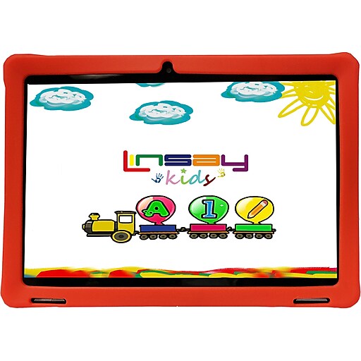 Linsay 10.1" Tablet with Case, WiFi, 2GB RAM, 32GB Storage (Android), Black/Red (F10IPKIDSR)