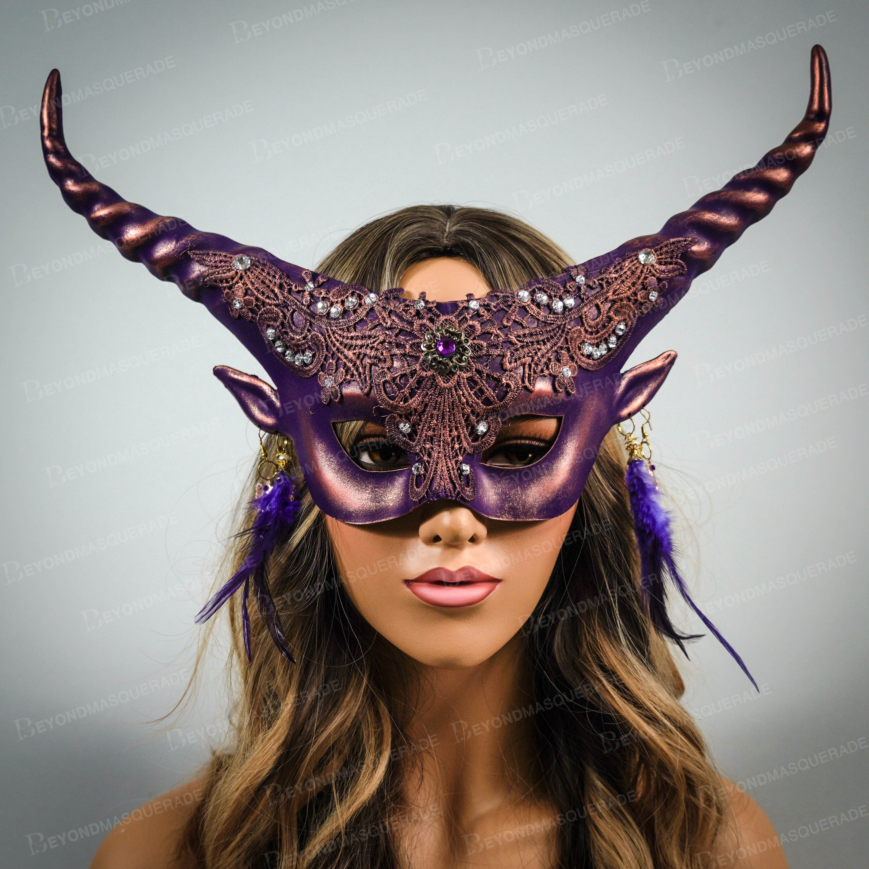 Horns Headband Forest Fairy Antlers Ram Halloween Masquerade Mask, Hair Decor Costume - Purple Cosplay