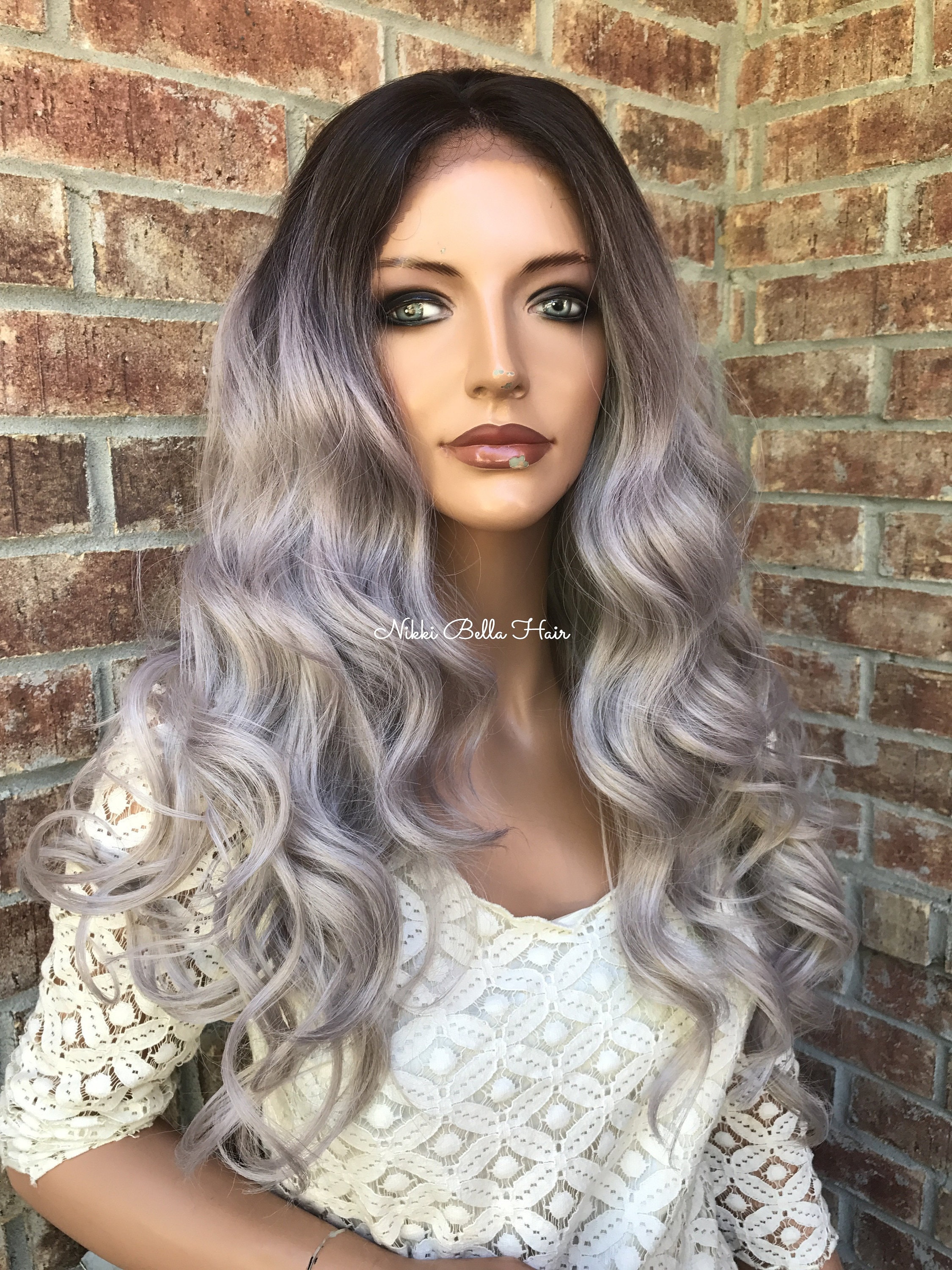 Icy Ash Blonde Human Hair Blend Multi Parting Balayage Ombr 4x4 Silk Base Lace Front Wig 24 5172