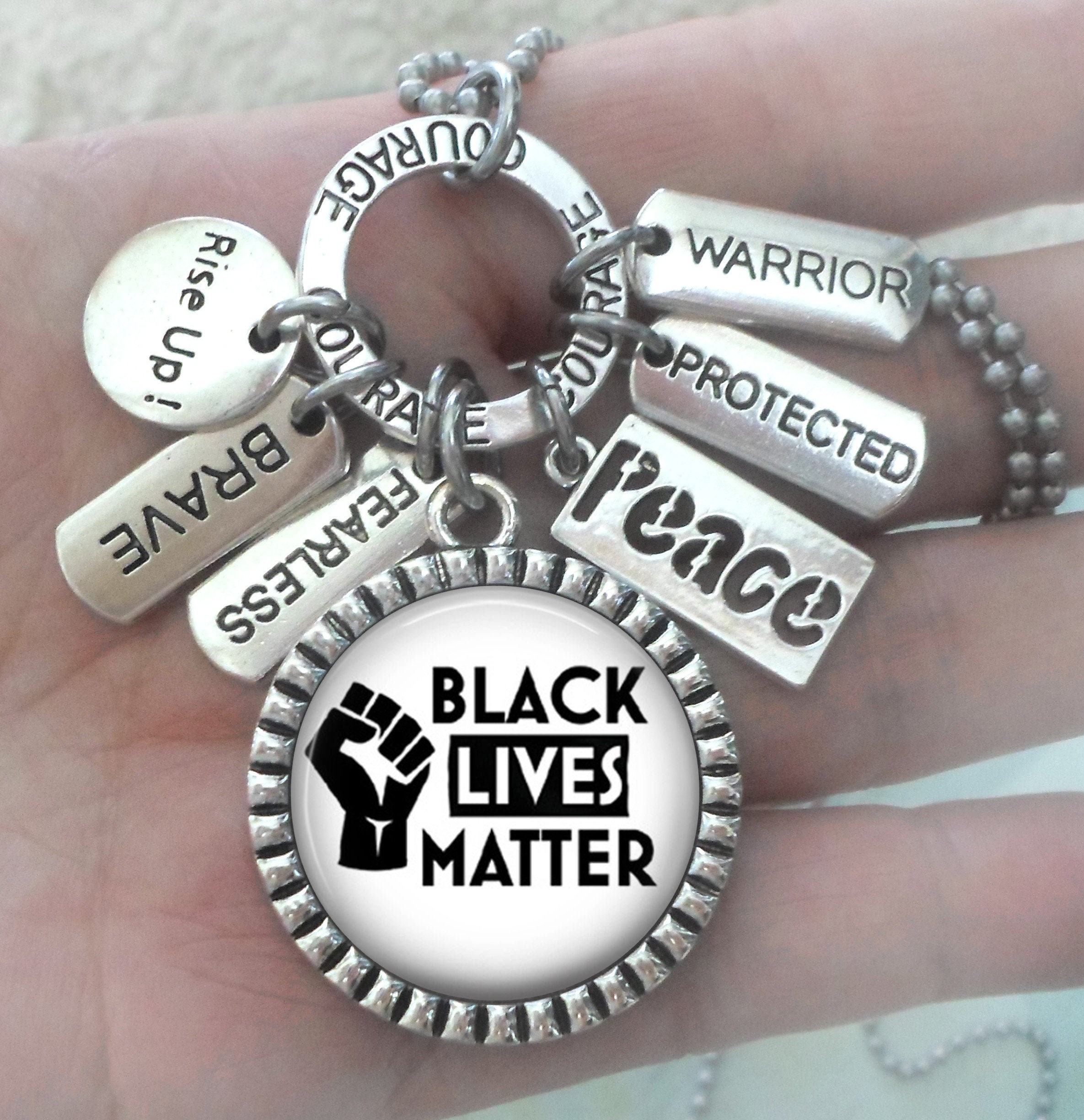 Black Lives Matter Necklace, Keychain Or Clip, Fearless, Brave, Rise Up Protected, Peace, Courage, Warrior, Blm, Handcrafted With Love