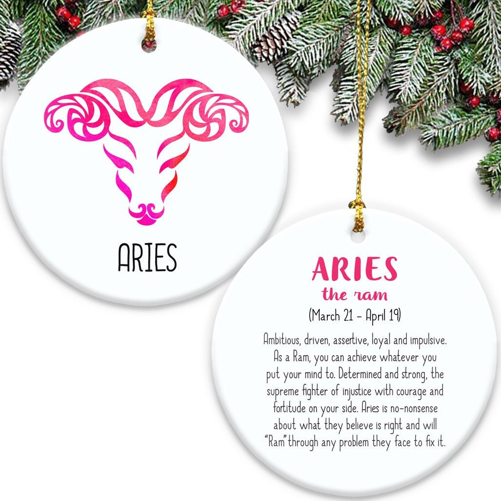 Aries Zodiac Sign Double Sided Ornament - Ceramic The Ram Symbol & Description Astrology Horoscope Fire Pink Gift